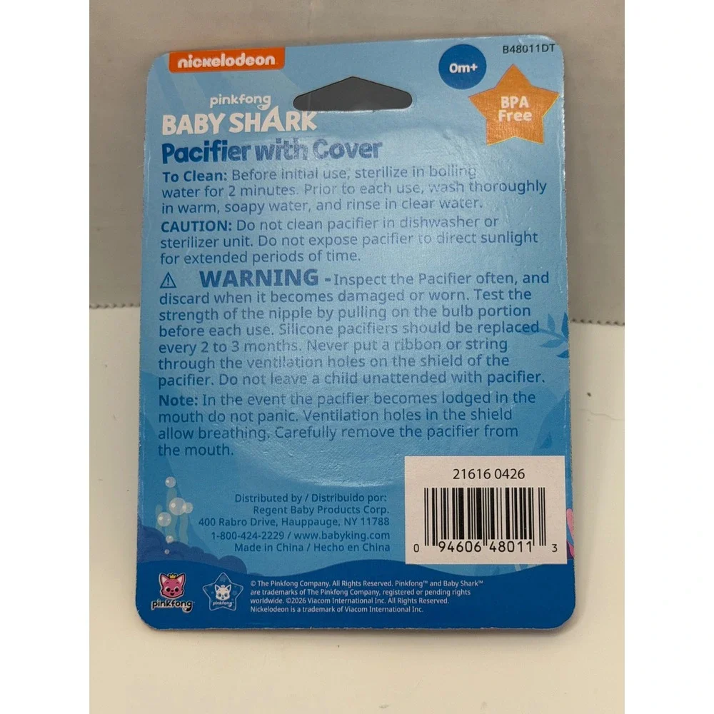 Pinkfong Baby Shark Pacifier with Cover Blue Nickelodeon BPA Free 0m+ B48011DT